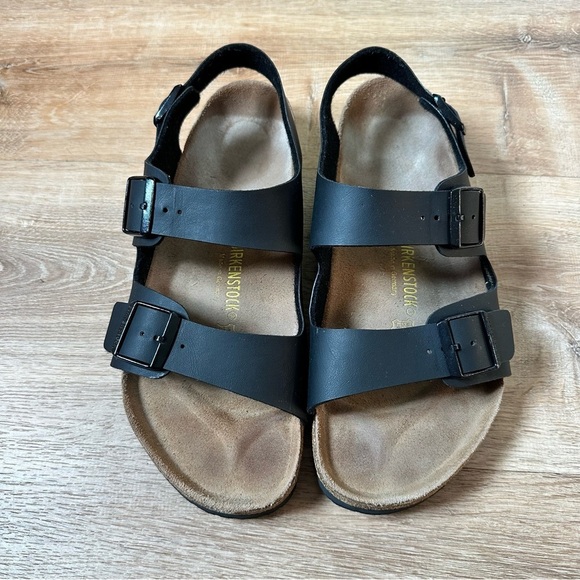 Mens Classic Birkenstock Milano Black Leather Sandals Size US 12 EU 45 - Picture 3 of 12